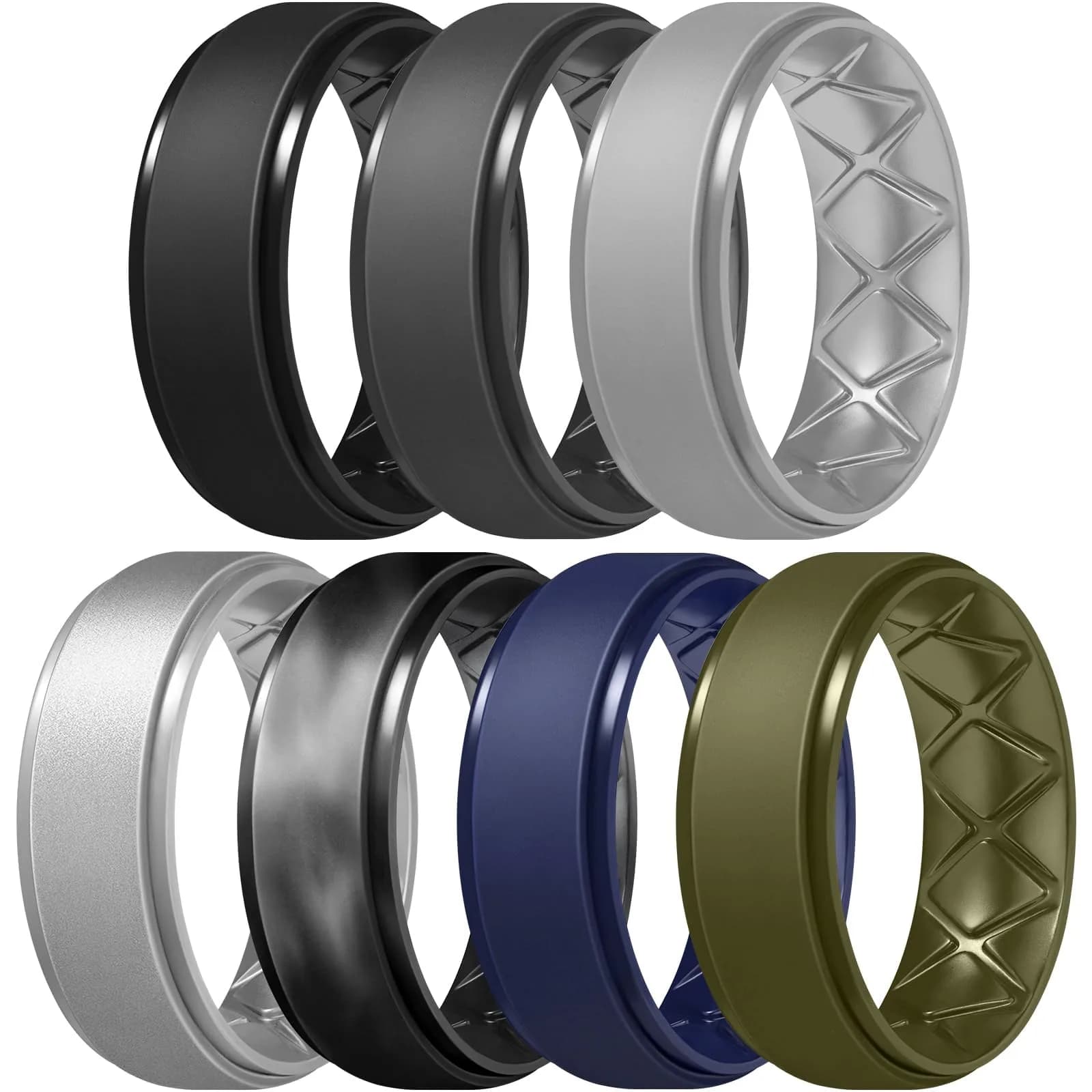 Egnaro Men's Silicone Wedding Band 8.5mm Wide (Size 9.5-10) | Hypoallergenic Breathable Inner Arc