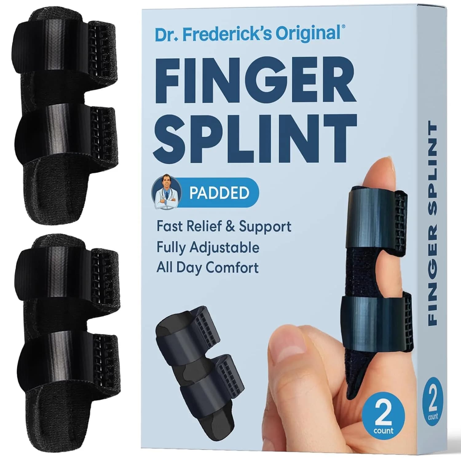 Dr. Frederick's Original Trigger Finger Splints Regular Black 2 ct | Supports Finger Pain & Stiffness — Black