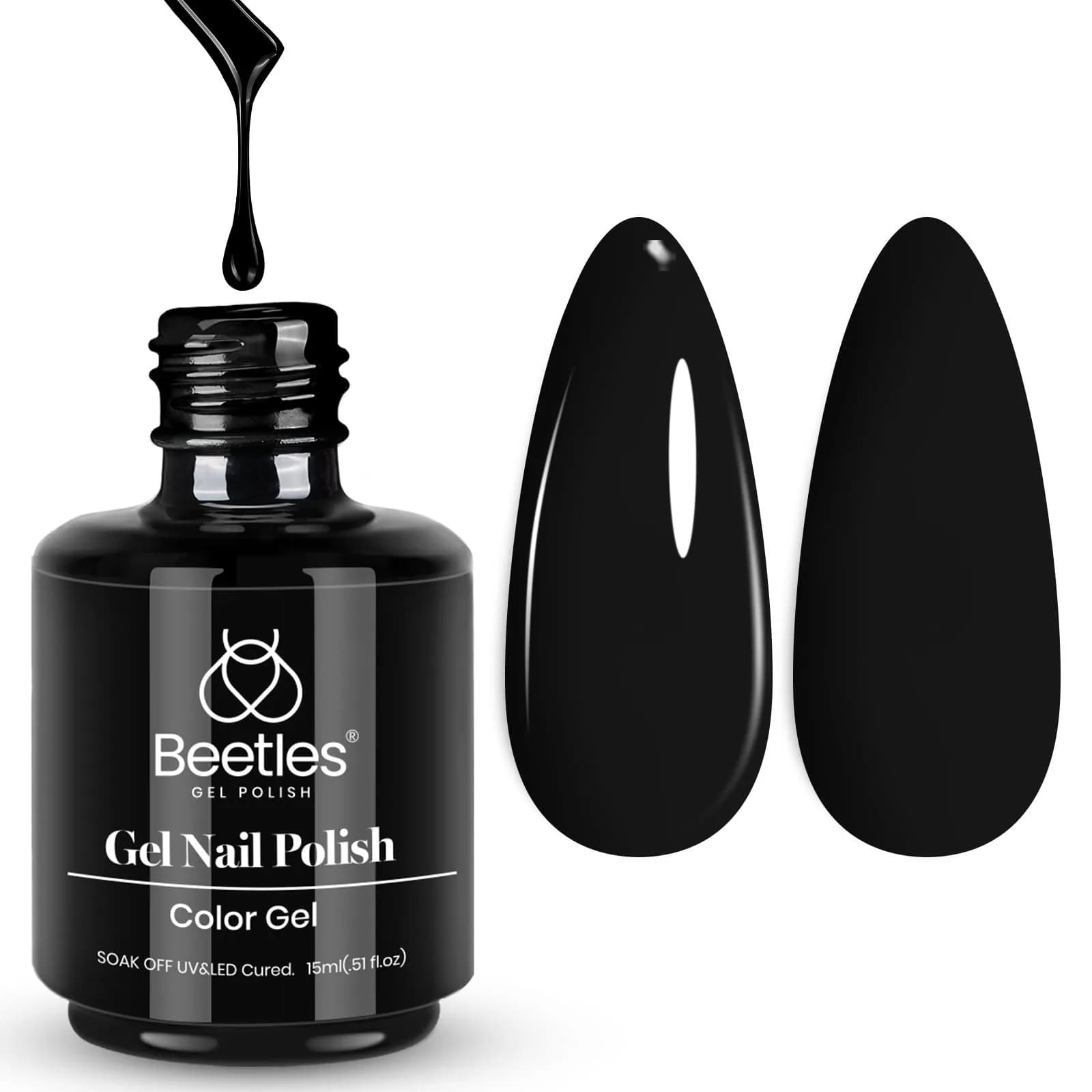 Beetles Gel Polish Audrey Black 15ml | Deep Black Cream Gel Nail Polish for a Bold Manicure - main product image