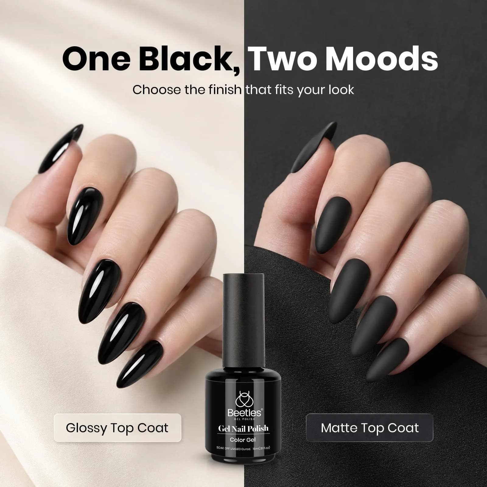 Beetles Gel Polish Audrey Black 15ml | Deep Black Cream Gel Nail Polish for a Bold Manicure - view 2