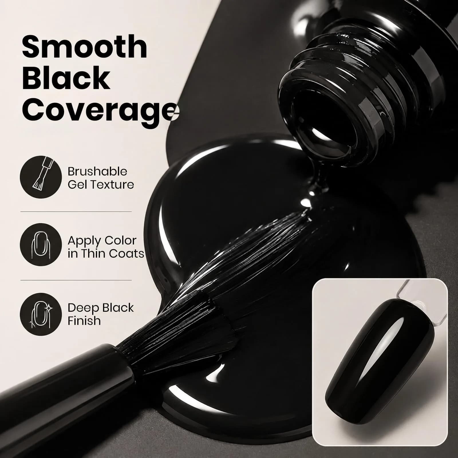 Beetles Gel Polish Audrey Black 15ml | Deep Black Cream Gel Nail Polish for a Bold Manicure - view 4