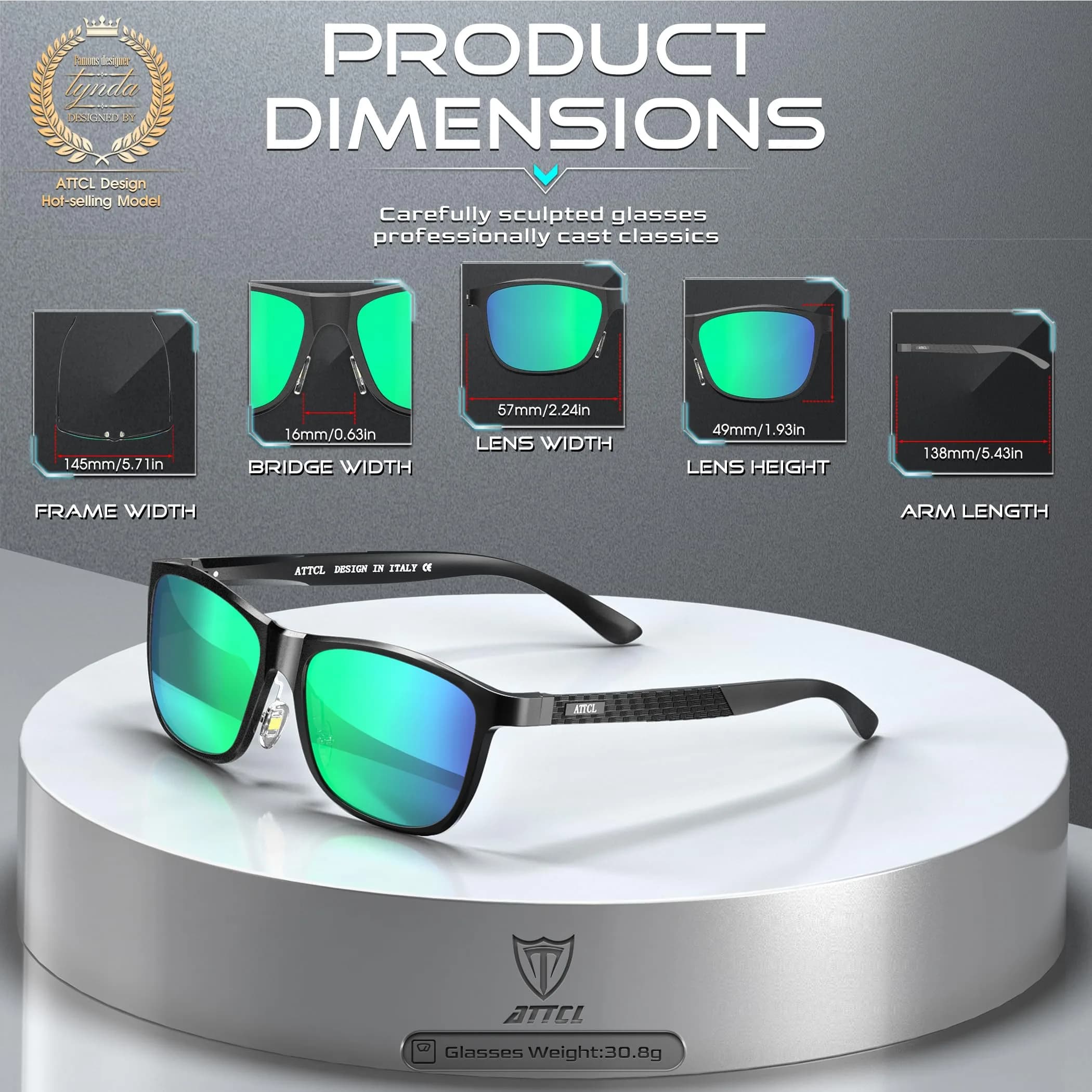 ATTCL Men's Black-Green Polarized Sunglasses - Ultralight Al-Mg Metal Frame, UV400 Mirrored Lenses - view 2