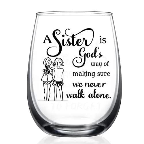 HAYOOU Sister Gifts from Sister -15oz Wine Glass, Mother's Day, Christmas Birthday Gifts for Sisters -A Sister's God Way of Making Sure We Never Walk Alone thumbnail 1