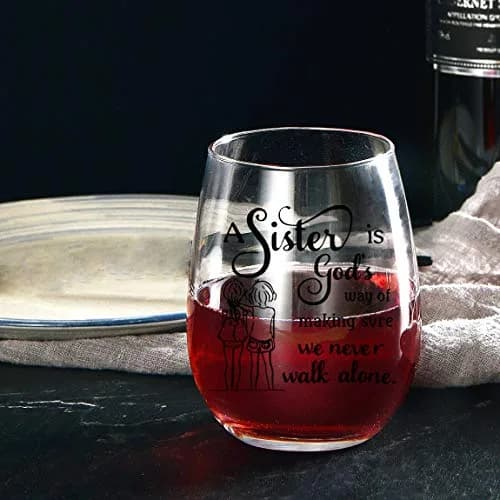 HAYOOU Sister Gifts from Sister -15oz Wine Glass, Mother's Day, Christmas Birthday Gifts for Sisters -A Sister's God Way of Making Sure We Never Walk Alone thumbnail 3