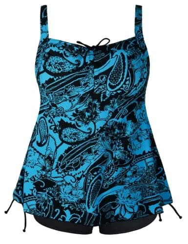 Septangle Slimming Swimsuits for Women Tummy Control High Waisted Ruched Vintage Bathing Suit Blue US12 | Flattering Fit & Comfort thumbnail 1