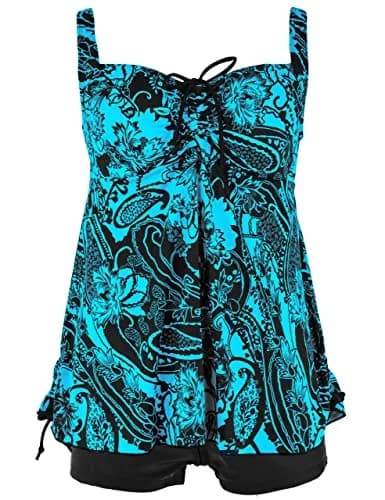 Septangle Slimming Swimsuits for Women Tummy Control High Waisted Ruched Vintage Bathing Suit Blue US12 | Flattering Fit & Comfort thumbnail 6