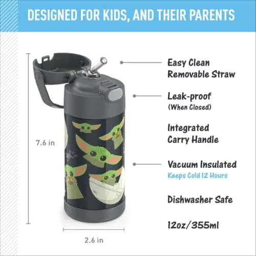 THERMOS FUNTAINER Water Bottle with Straw, 12oz (355ml) Mandalorian | Keeps Drinks Cold Up to 12 Hours thumbnail 3
