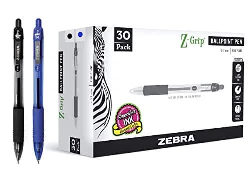 Zebra Pen Z-Grip Retractable Ballpoint Pens, Black/Blue Ink, 0.7mm, 30-Pack | Smooth Writing for Students & Professionals thumbnail 1