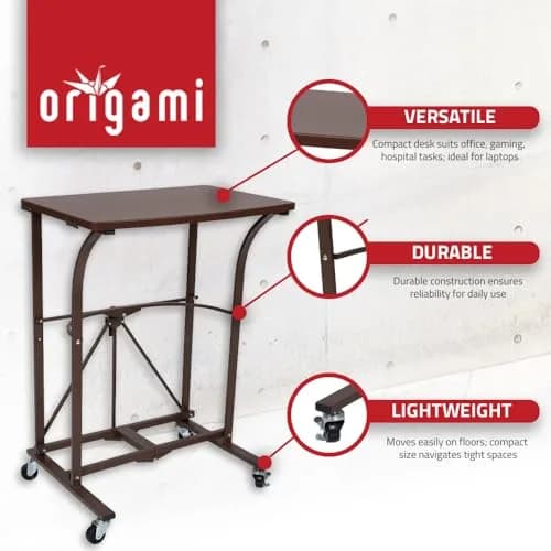 Origami RDP Small Foldable Laptop Trolley, Portable Desk with Wheels, Vintage Bronze | Compact, Mobile & Durable thumbnail 8