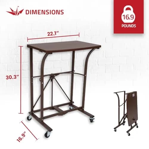 Origami RDP Small Foldable Laptop Trolley, Portable Desk with Wheels, Vintage Bronze | Compact, Mobile & Durable thumbnail 9