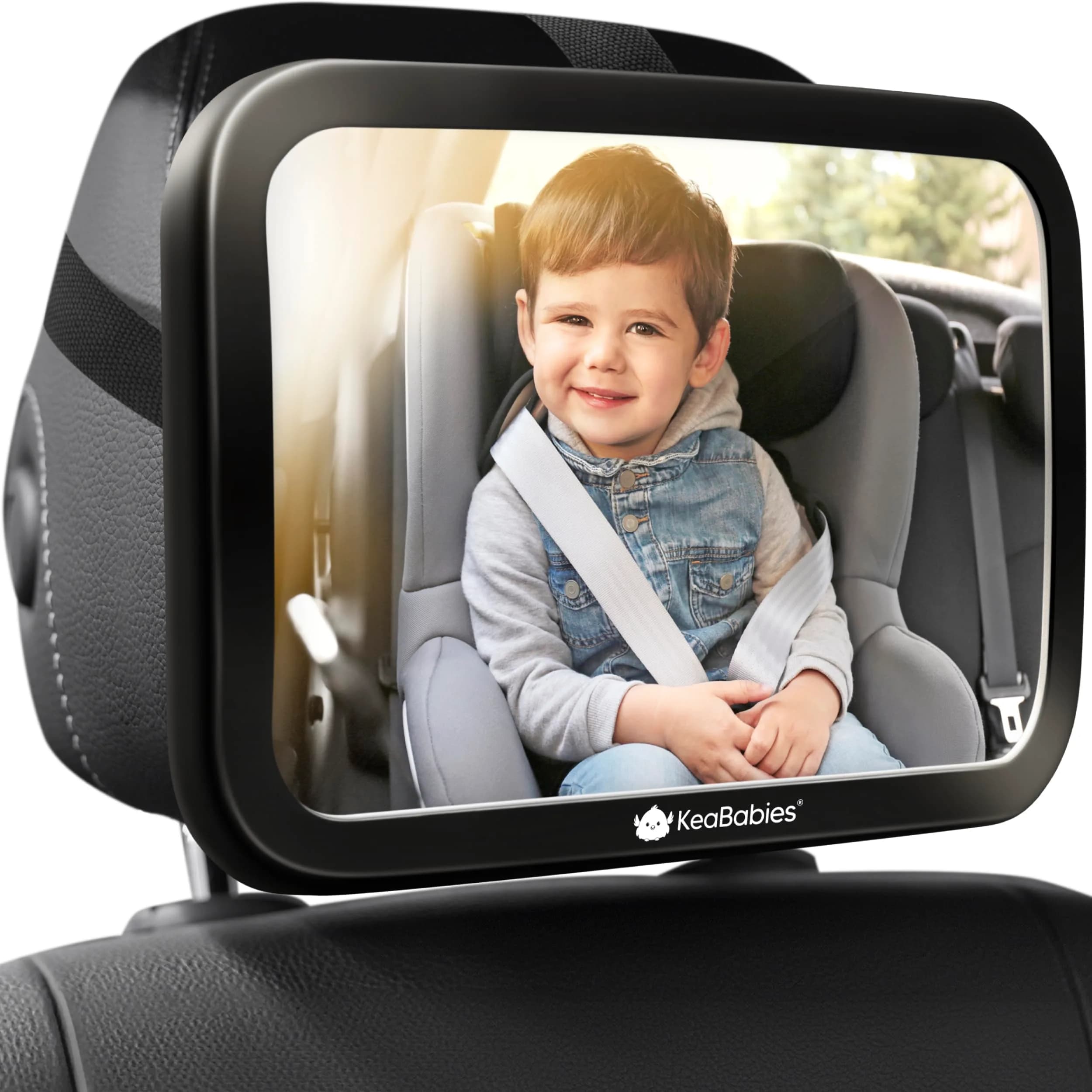 KeaBabies Baby Car Seat Mirror, Wide View, Shatterproof (Sleek Black) | 360° Adjustable, Crystal Clear, Easy Install