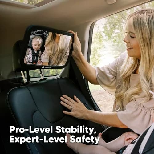 KeaBabies Baby Car Seat Mirror, Wide View, Shatterproof (Sleek Black) | 360° Adjustable, Crystal Clear, Easy Install thumbnail 4
