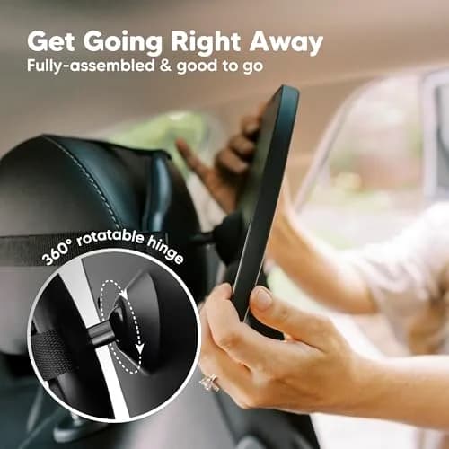KeaBabies Baby Car Seat Mirror, Wide View, Shatterproof (Sleek Black) | 360° Adjustable, Crystal Clear, Easy Install thumbnail 3