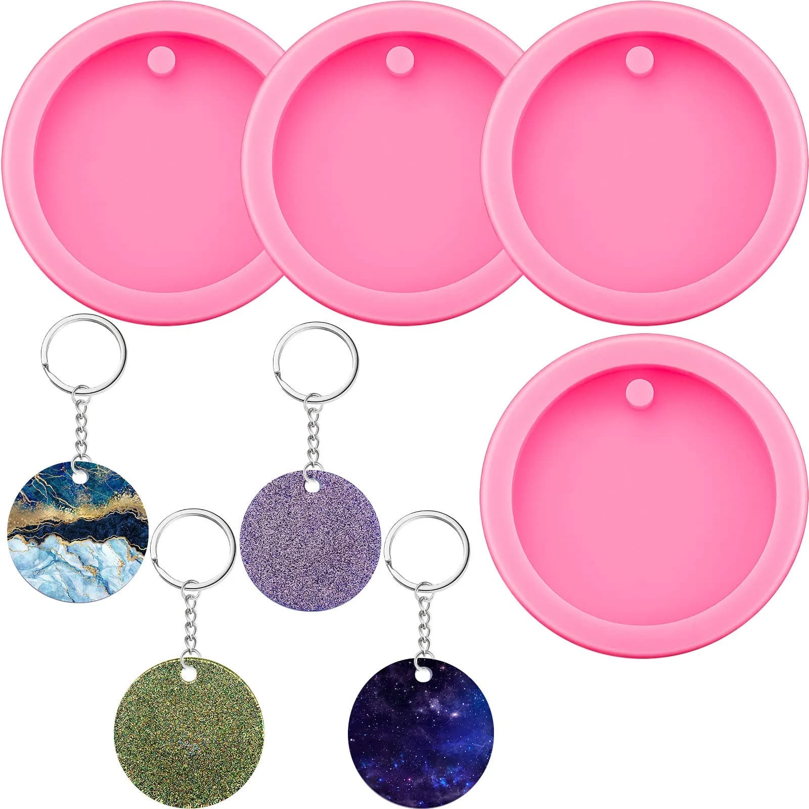 Boao 4 Pcs Round Keychain Molds Silicone Circle Epoxy Molds 5 cm Diameter | DIY Pendant Clay Keychains — 5 cm Diameter