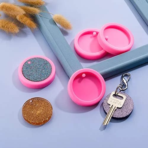 Boao 4 Pcs Round Keychain Molds Silicone Circle Epoxy Molds 5 cm Diameter | DIY Pendant Clay Keychains thumbnail 7