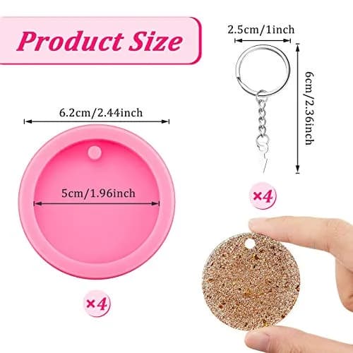 Boao 4 Pcs Round Keychain Molds Silicone Circle Epoxy Molds 5 cm Diameter | DIY Pendant Clay Keychains thumbnail 2