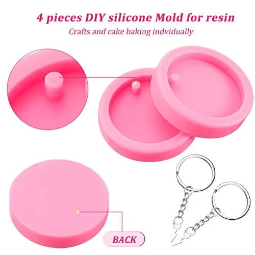 Boao 4 Pcs Round Keychain Molds Silicone Circle Epoxy Molds 5 cm Diameter | DIY Pendant Clay Keychains thumbnail 3