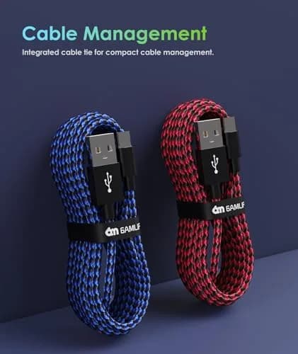 6amLifestyle PS4 Controller Charger Cable 2 Pack 10ft | Braided Nylon Micro USB Cord for PlayStation 4, Xbox One, Android Phones thumbnail 4