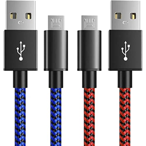 6amLifestyle PS4 Controller Charger Cable 2 Pack 10ft | Braided Nylon Micro USB Cord for PlayStation 4, Xbox One, Android Phones thumbnail 1