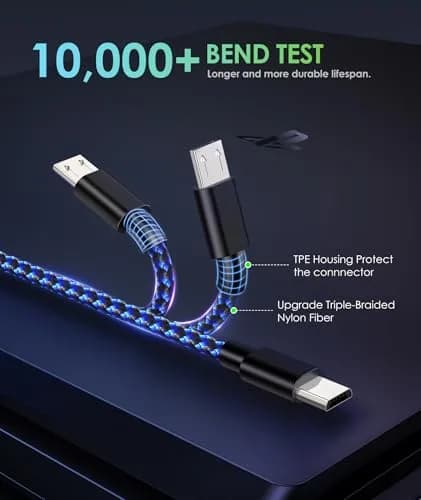 6amLifestyle PS4 Controller Charger Cable 2 Pack 10ft | Braided Nylon Micro USB Cord for PlayStation 4, Xbox One, Android Phones thumbnail 3