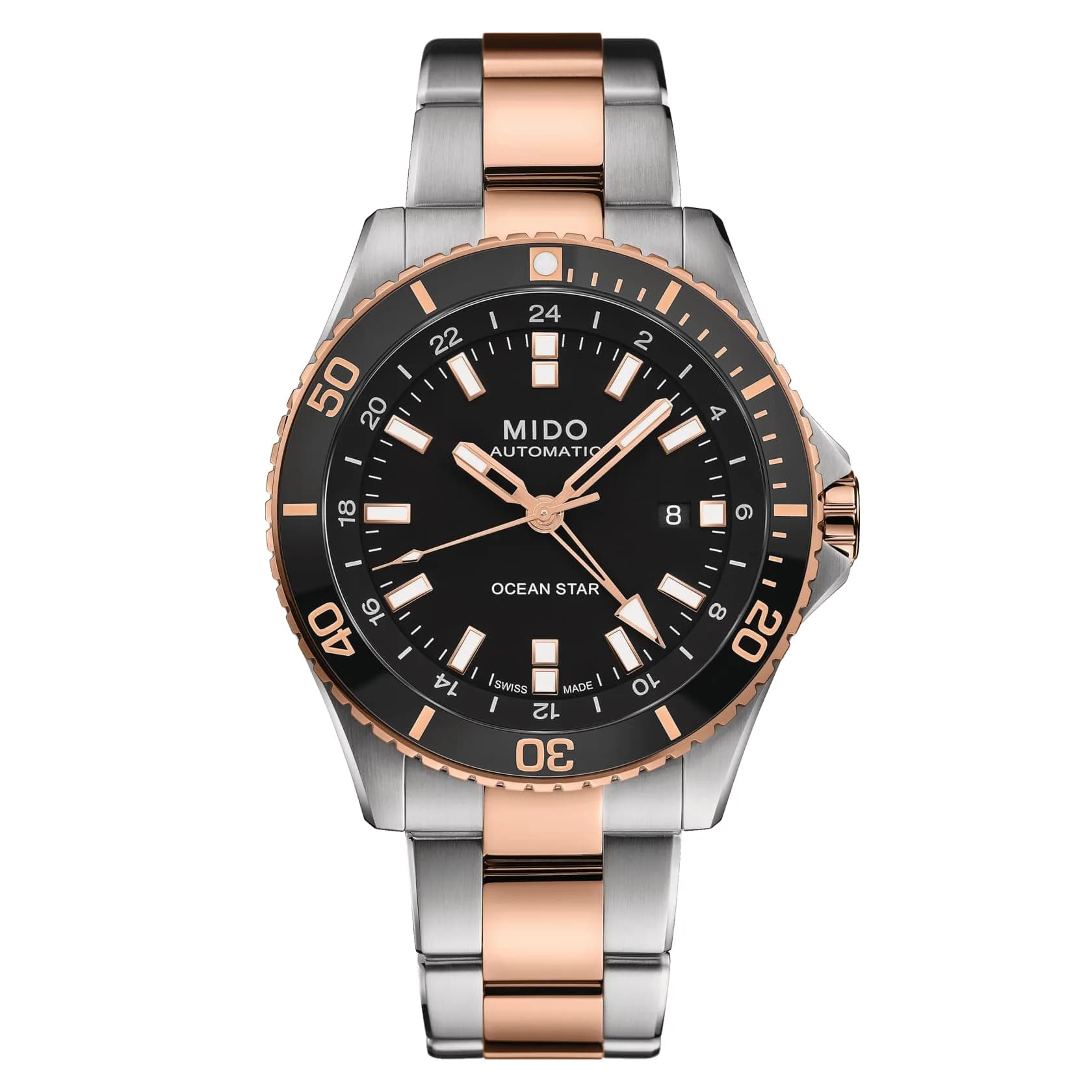 MIDO Ocean Star GMT - Swiss Automatic Watch for Men - 44mm Stainless Steel Case with Two-Tone Ceramic Rotating Bezel - Black Dial - Two-Tone Stainless Steel Bracelet