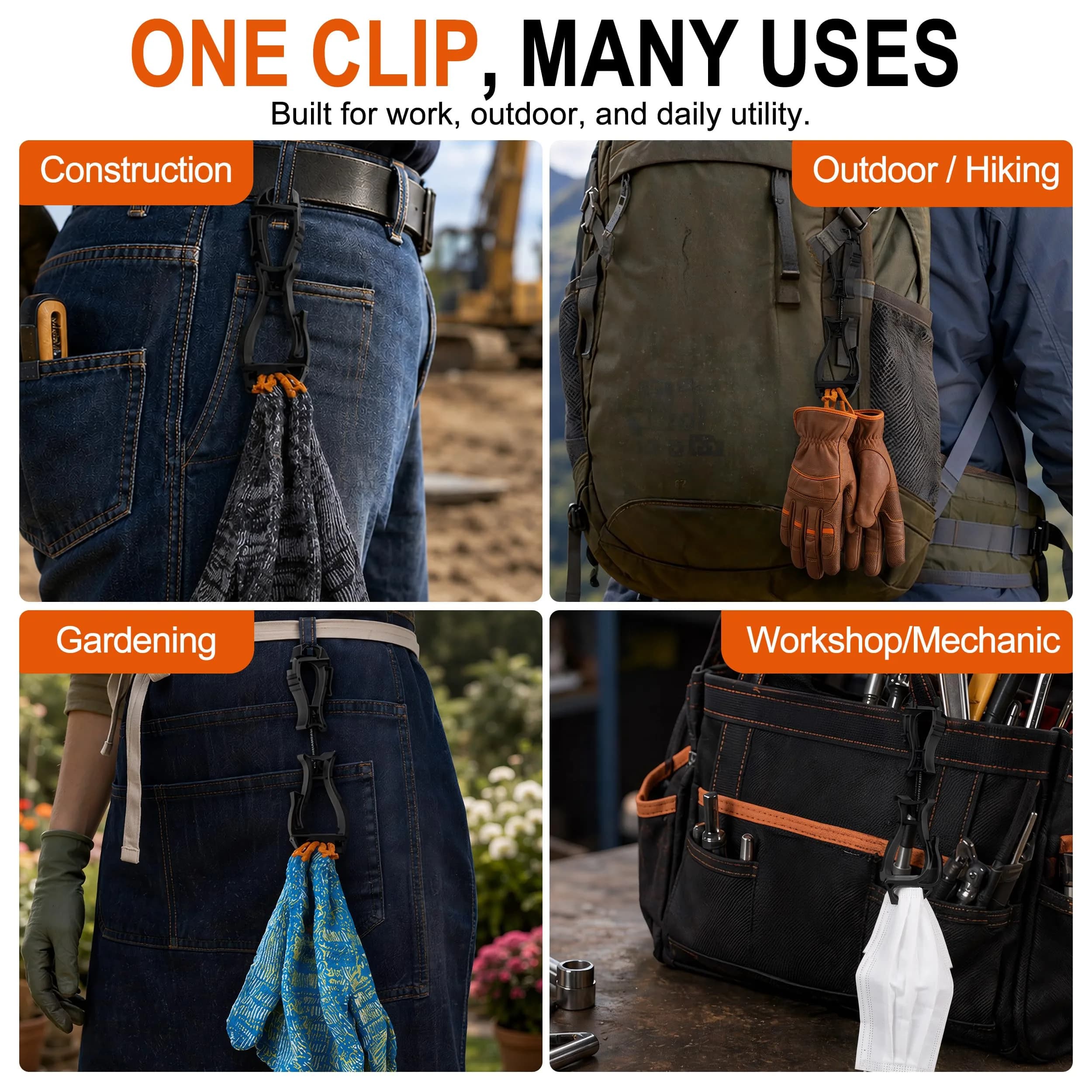 NANHONG Glove Clips 3-Pack Heavy Duty Work Glove Holders with Interlock Belt Clip | Red - view 6
