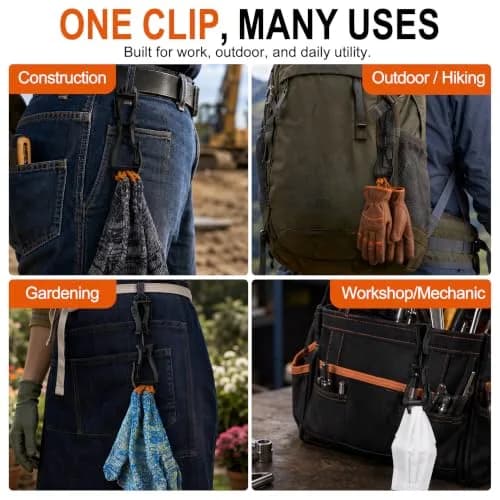 NANHONG Glove Clips 3-Pack Heavy Duty Work Glove Holders with Interlock Belt Clip | Red thumbnail 6