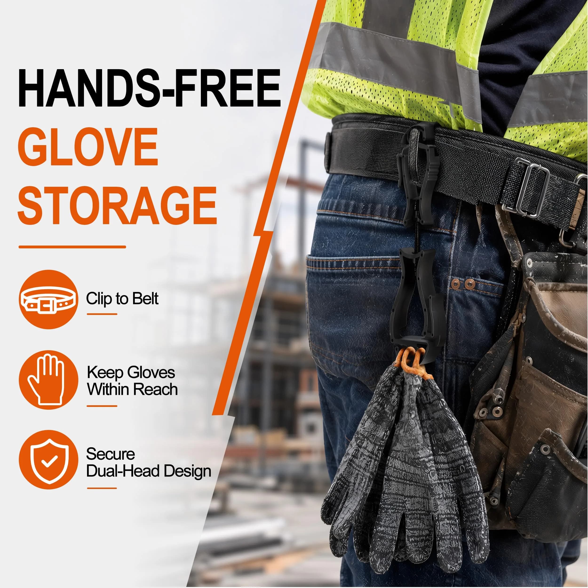 NANHONG Glove Clips 3-Pack Heavy Duty Work Glove Holders with Interlock Belt Clip | Red - view 2