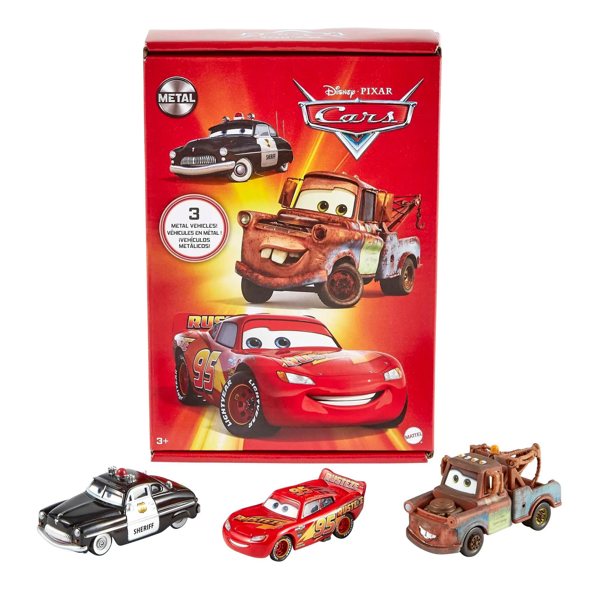 Mattel Disney Pixar Cars Radiator Springs 3-Pack Die-cast Toy Cars & Trucks with Lightning McQueen, Mater & Sheriff | Authentic USA Import - main product image