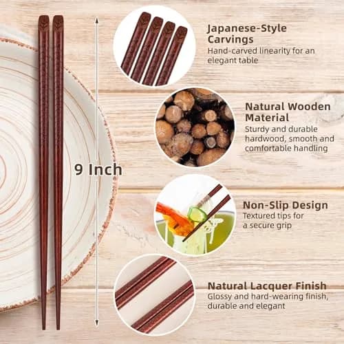 Antner Hardwood Chopsticks Japanese Style 22.8 cm (9 inches) | Natural Wood with Gift Box thumbnail 2