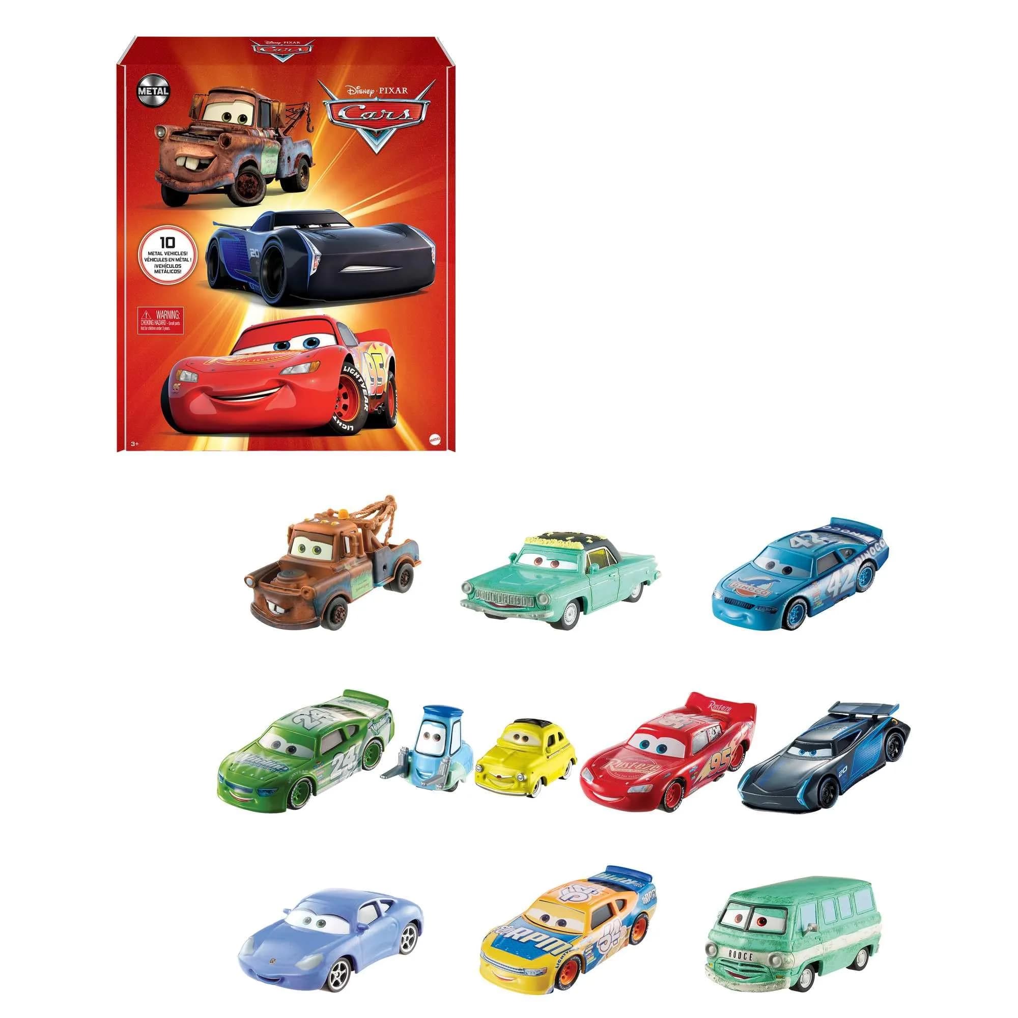 Mattel Disney Pixar Cars Radiator Springs 3-Pack Die-cast Toy Cars & Trucks with Lightning McQueen, Mater & Sheriff | Authentic USA Import — Multicolor