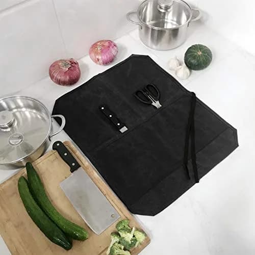 Denifiter Heavy Duty Waxed Canvas Chef Knife Roll Bag with 7 Slots | Holds Knives up to 17" (Black) thumbnail 4