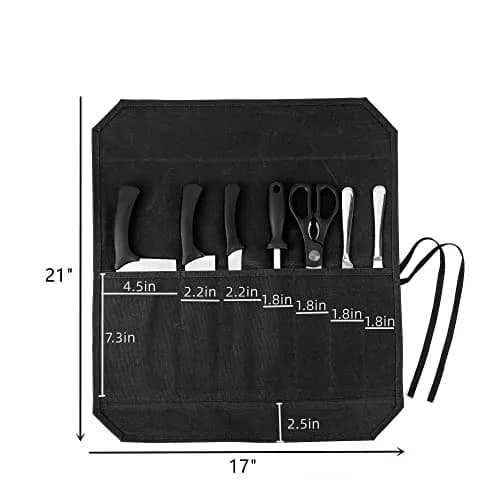 Denifiter Heavy Duty Waxed Canvas Chef Knife Roll Bag with 7 Slots | Holds Knives up to 17" (Black) thumbnail 2