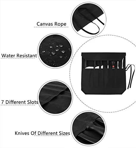 Denifiter Heavy Duty Waxed Canvas Chef Knife Roll Bag with 7 Slots | Holds Knives up to 17" (Black) thumbnail 3