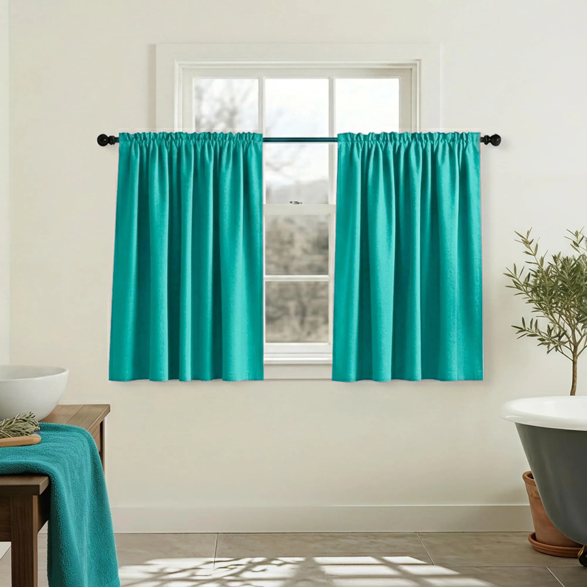 Mrs.Naturall Turquoise Thermal Insulated Blackout Curtains | Short Cafe Tiers for Kitchen & Bedroom — Turquoise