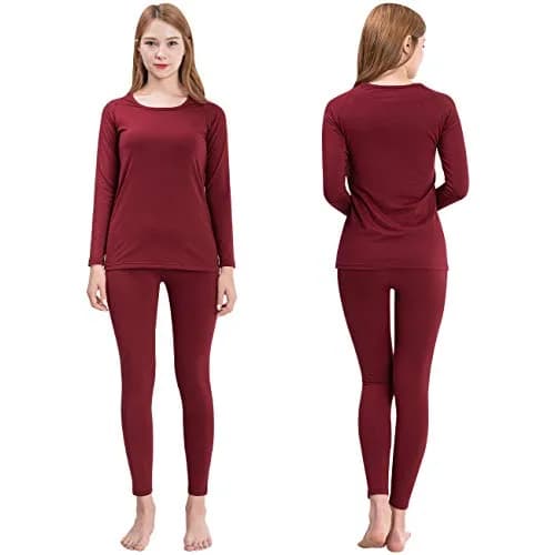 FITEXTREME Womens MAXHEAT Fleece Long Johns Thermal Underwear Basic Burgundy S | Soft Cotton Fabric for Cold Weather (70-120 chars) thumbnail 1