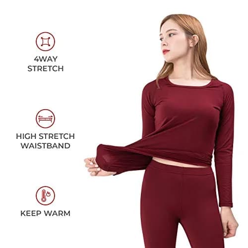 FITEXTREME Womens MAXHEAT Fleece Long Johns Thermal Underwear Basic Burgundy S | Soft Cotton Fabric for Cold Weather (70-120 chars) thumbnail 3