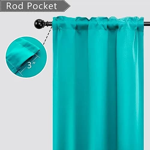 Mrs.Naturall Turquoise Blackout Short Curtains 36 Inch | Modern Microfiber, 2 Panels, Bedroom & Kitchen thumbnail 4