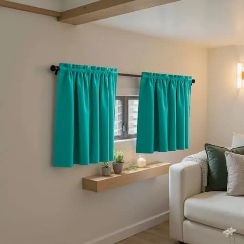 Mrs.Naturall Turquoise Blackout Short Curtains 36 Inch | Modern Microfiber, 2 Panels, Bedroom & Kitchen thumbnail 5