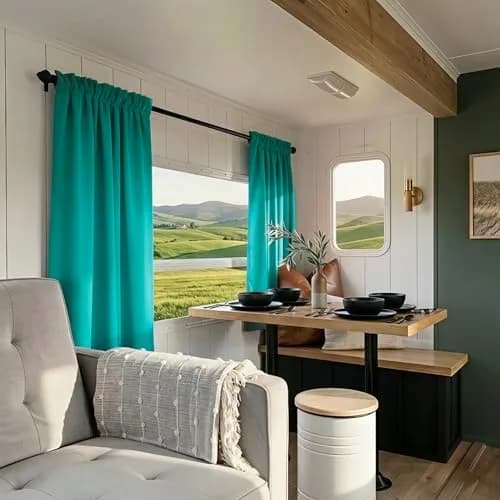 Mrs.Naturall Turquoise Blackout Short Curtains 36 Inch | Modern Microfiber, 2 Panels, Bedroom & Kitchen thumbnail 2