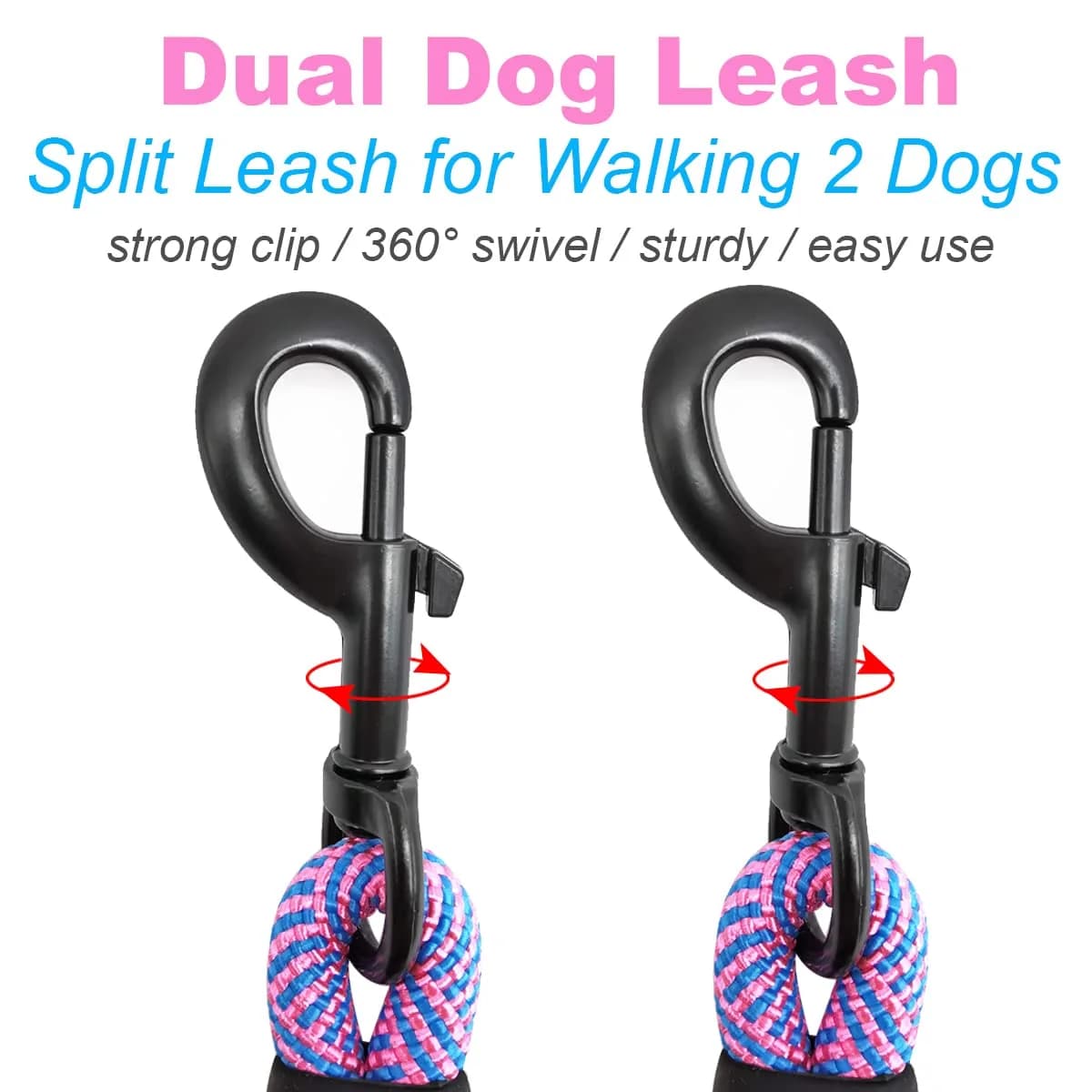 Mycicy Pinkblue Double Dog Leash Coupler 1.27cm (1/2") D x 83.82cm (33") L | Tangle-Free Dual Lead for Large Dogs - view 5
