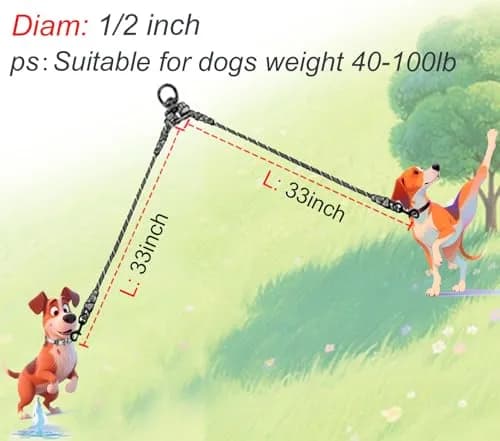Mycicy Pinkblue Double Dog Leash Coupler 1.27cm (1/2") D x 83.82cm (33") L | Tangle-Free Dual Lead for Large Dogs thumbnail 3