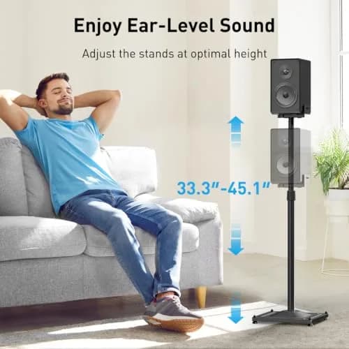PERLESMITH Universal Speaker Stands for Surround Sound -Height Adjustable Extend 33.3”to 45.1”, Floor Speaker Stand for Satellite & Studio & Bookshelf Speakers up to 11LBS,1 Pair Black, PSSS2 thumbnail 2