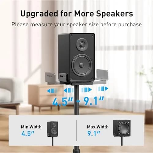 PERLESMITH Universal Speaker Stands for Surround Sound -Height Adjustable Extend 33.3”to 45.1”, Floor Speaker Stand for Satellite & Studio & Bookshelf Speakers up to 11LBS,1 Pair Black, PSSS2 thumbnail 3