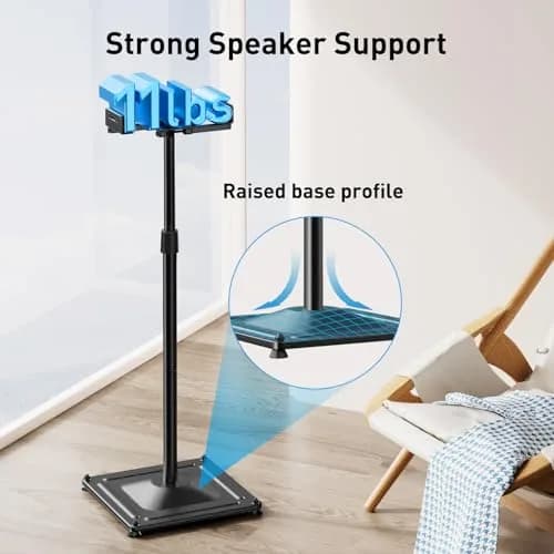 PERLESMITH Universal Speaker Stands for Surround Sound -Height Adjustable Extend 33.3”to 45.1”, Floor Speaker Stand for Satellite & Studio & Bookshelf Speakers up to 11LBS,1 Pair Black, PSSS2 thumbnail 4
