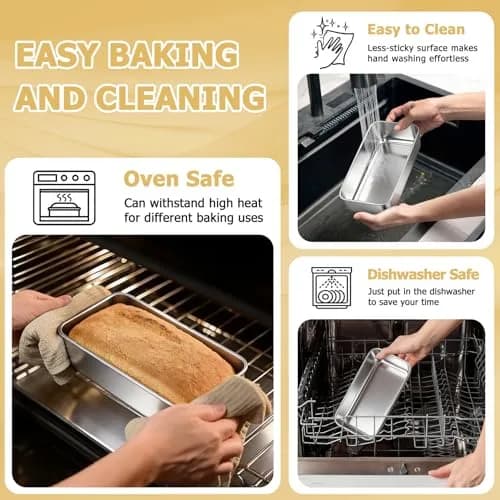 TeamFar Stainless Steel Loaf Pan 23cm x 13cm (9.25" x 5") | Healthy Non-Toxic Baking for Bread & Cakes thumbnail 4
