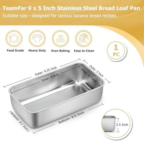 TeamFar Stainless Steel Loaf Pan 23cm x 13cm (9.25" x 5") | Healthy Non-Toxic Baking for Bread & Cakes - view 2