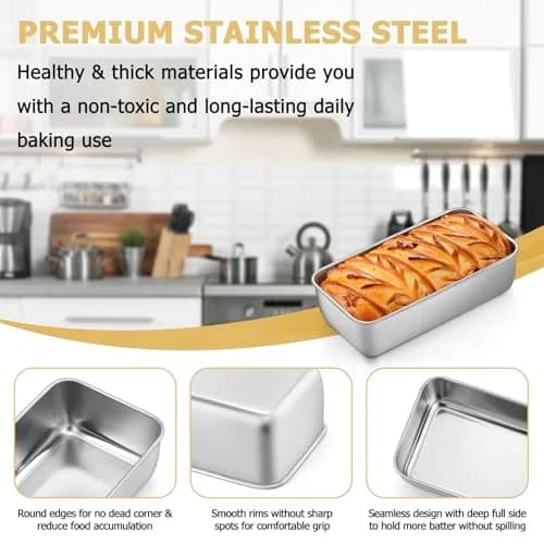 TeamFar Stainless Steel Loaf Pan 23cm x 13cm (9.25" x 5") | Healthy Non-Toxic Baking for Bread & Cakes - view 3