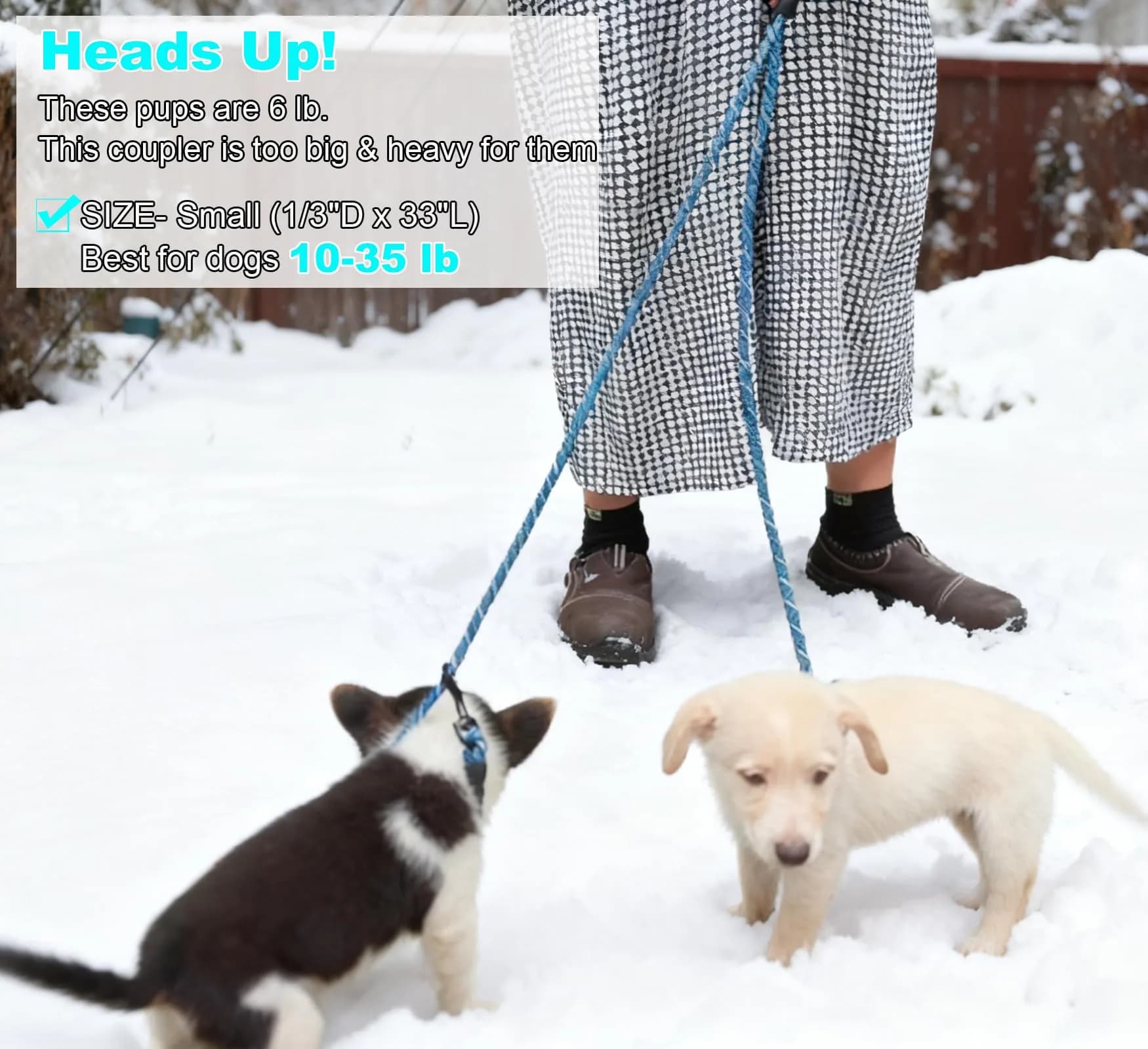 Mycicy Double Dog Leash Coupler 1/3" (0.84cm) x 33" (83.82cm) | Tangle-Free Dual Dog Lead Splitter for Small-Medium Dogs - view 5