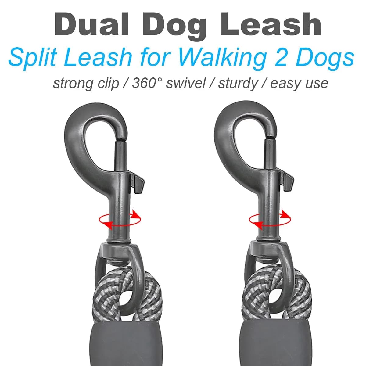 Mycicy Double Dog Leash Coupler 1/3" (0.84cm) x 33" (83.82cm) | Tangle-Free Dual Dog Lead Splitter for Small-Medium Dogs - view 4